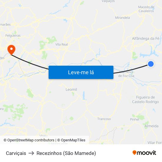 Carviçais to Recezinhos (São Mamede) map