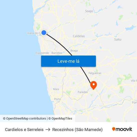 Cardielos e Serreleis to Recezinhos (São Mamede) map