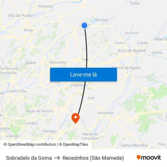 Sobradelo da Goma to Recezinhos (São Mamede) map