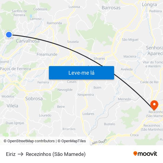 Eiriz to Recezinhos (São Mamede) map