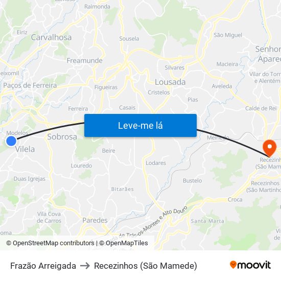 Frazão Arreigada to Recezinhos (São Mamede) map