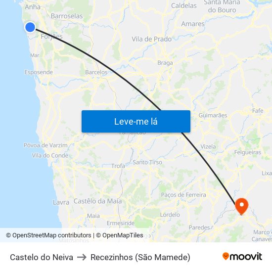 Castelo do Neiva to Recezinhos (São Mamede) map