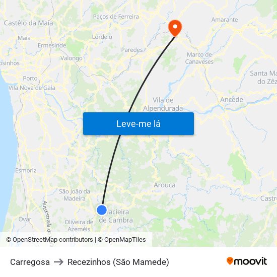 Carregosa to Recezinhos (São Mamede) map