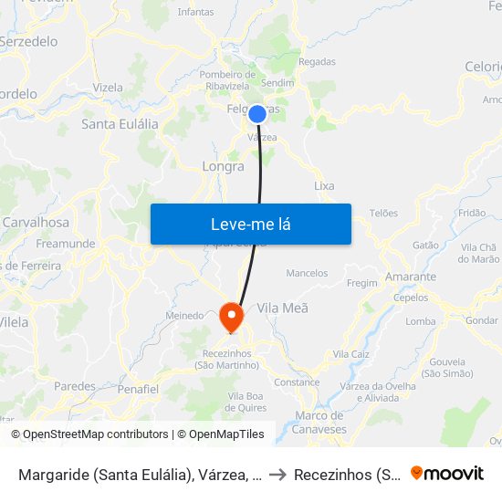 Margaride (Santa Eulália), Várzea, Lagares, Varziela e Moure to Recezinhos (São Mamede) map
