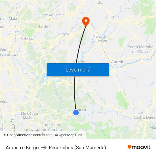 Arouca e Burgo to Recezinhos (São Mamede) map