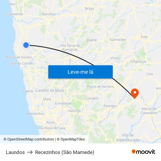 Laundos to Recezinhos (São Mamede) map