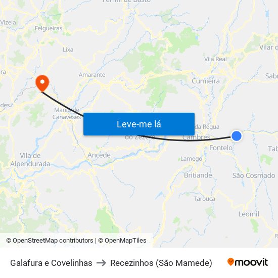 Galafura e Covelinhas to Recezinhos (São Mamede) map
