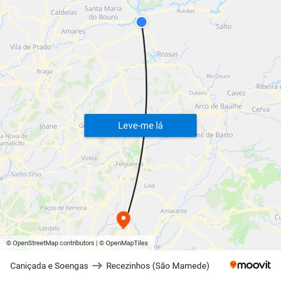 Caniçada e Soengas to Recezinhos (São Mamede) map