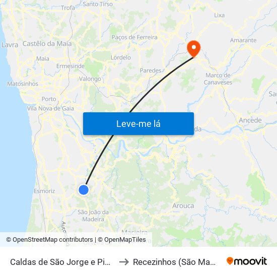 Caldas de São Jorge e Pigeiros to Recezinhos (São Mamede) map