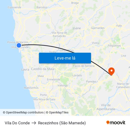 Vila Do Conde to Recezinhos (São Mamede) map