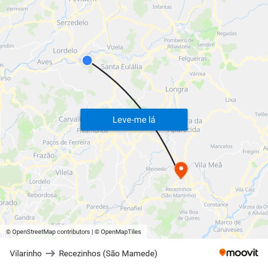 Vilarinho to Recezinhos (São Mamede) map