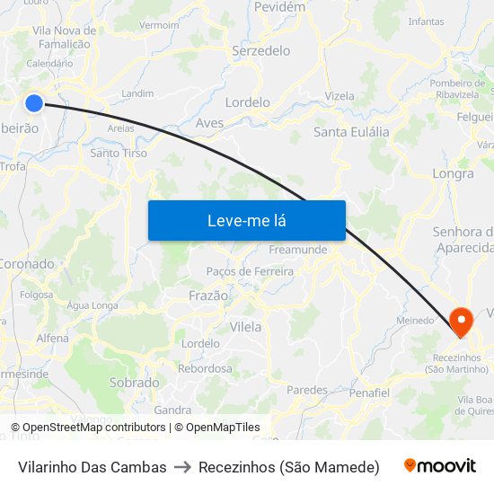 Vilarinho Das Cambas to Recezinhos (São Mamede) map