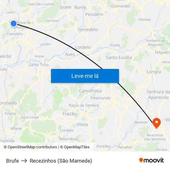Brufe to Recezinhos (São Mamede) map