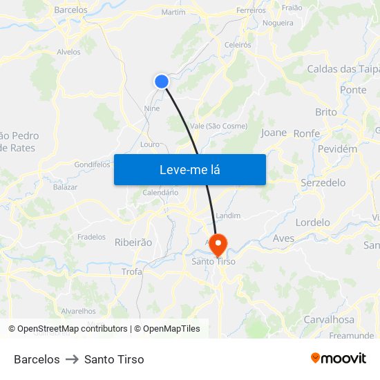 Barcelos to Santo Tirso map