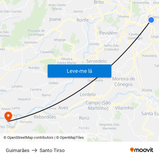 Guimarães to Santo Tirso map