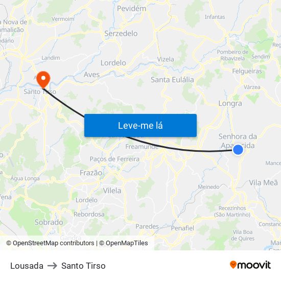 Lousada to Santo Tirso map