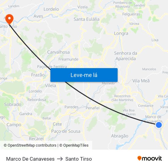 Marco De Canaveses to Santo Tirso map