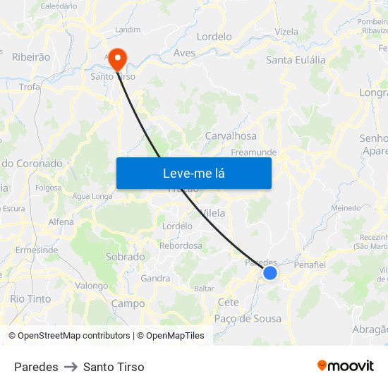 Paredes to Santo Tirso map