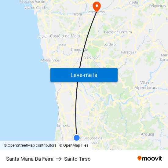 Santa Maria Da Feira to Santo Tirso map