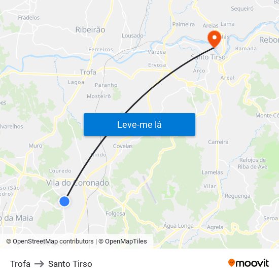 Trofa to Santo Tirso map