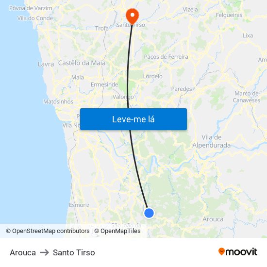 Arouca to Santo Tirso map