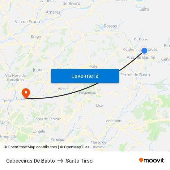 Cabeceiras De Basto to Santo Tirso map