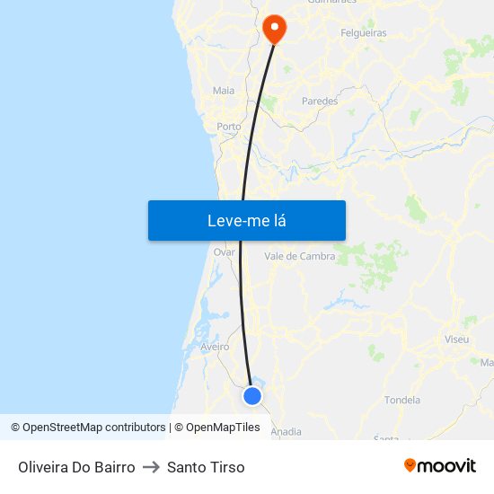 Oliveira Do Bairro to Santo Tirso map