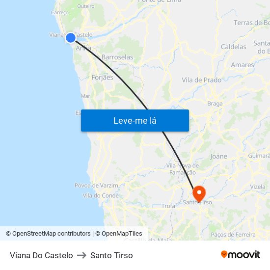 Viana Do Castelo to Santo Tirso map