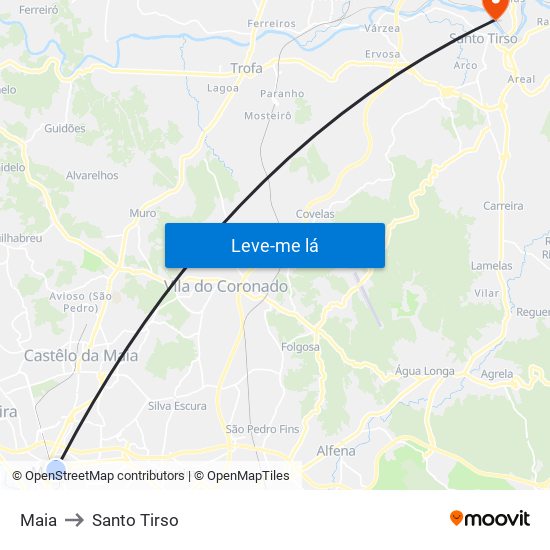 Maia to Santo Tirso map