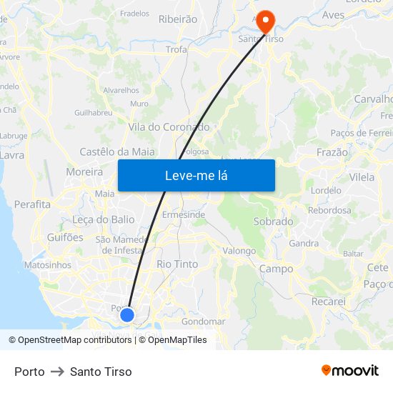 Porto to Santo Tirso map