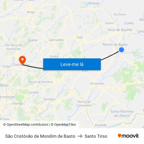 São Cristóvão de Mondim de Basto to Santo Tirso map