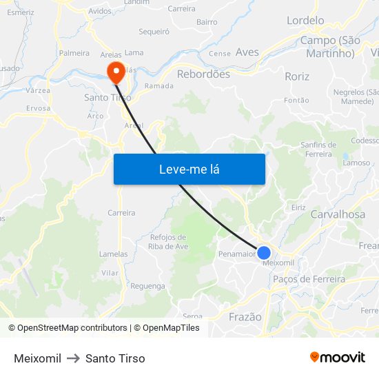 Meixomil to Santo Tirso map