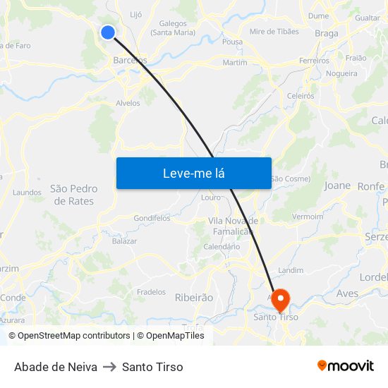 Abade de Neiva to Santo Tirso map