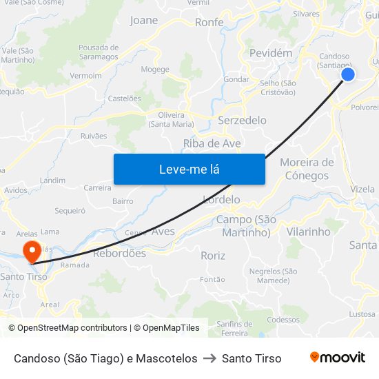 Candoso (São Tiago) e Mascotelos to Santo Tirso map