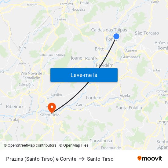 Prazins (Santo Tirso) e Corvite to Santo Tirso map