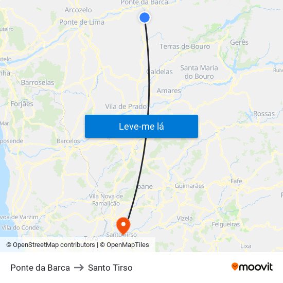 Ponte da Barca to Santo Tirso map