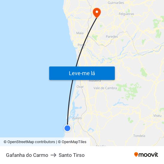 Gafanha do Carmo to Santo Tirso map