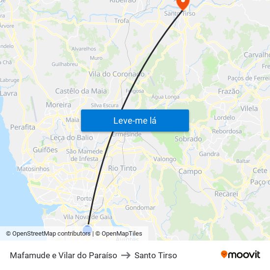 Mafamude e Vilar do Paraíso to Santo Tirso map