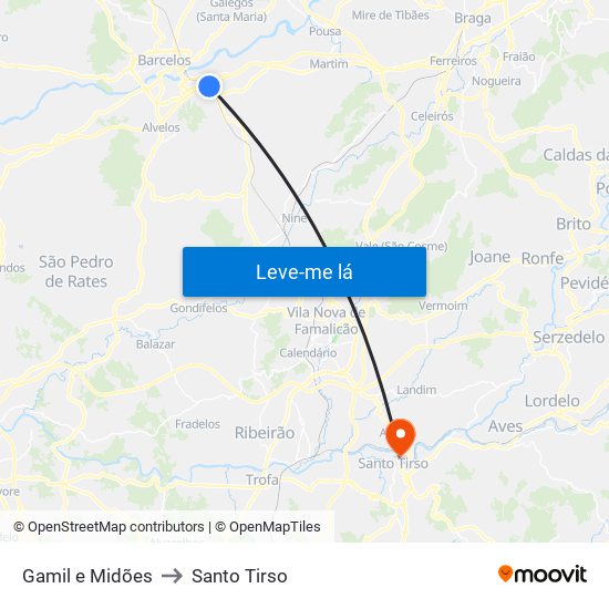 Gamil e Midões to Santo Tirso map