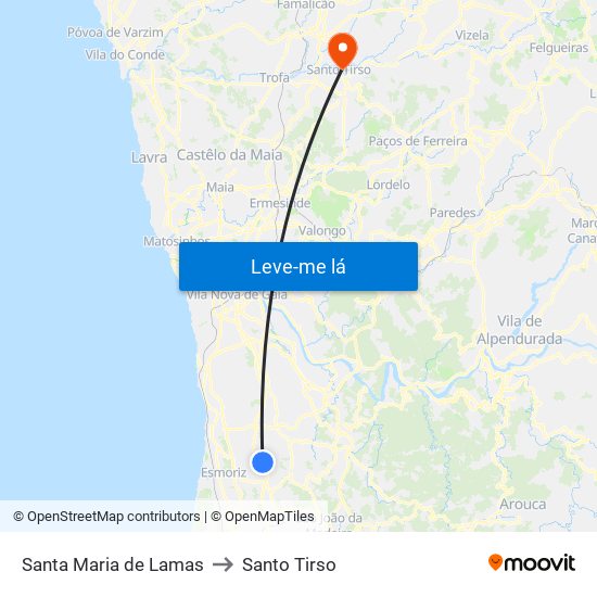 Santa Maria de Lamas to Santo Tirso map