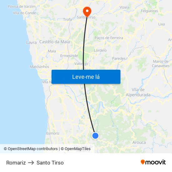 Romariz to Santo Tirso map