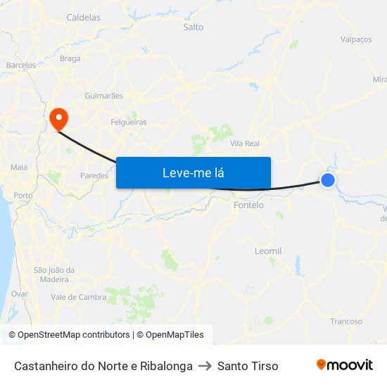 Castanheiro do Norte e Ribalonga to Santo Tirso map