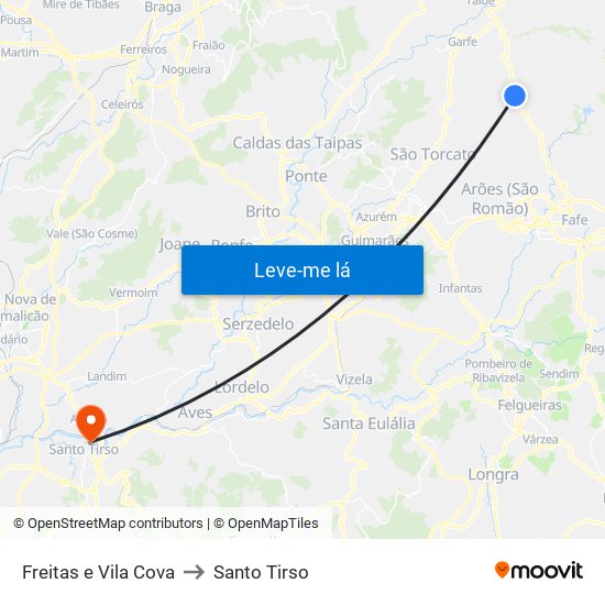 Freitas e Vila Cova to Santo Tirso map