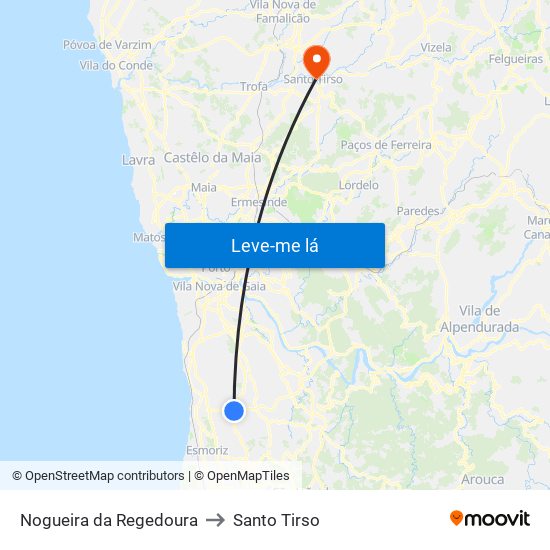 Nogueira da Regedoura to Santo Tirso map