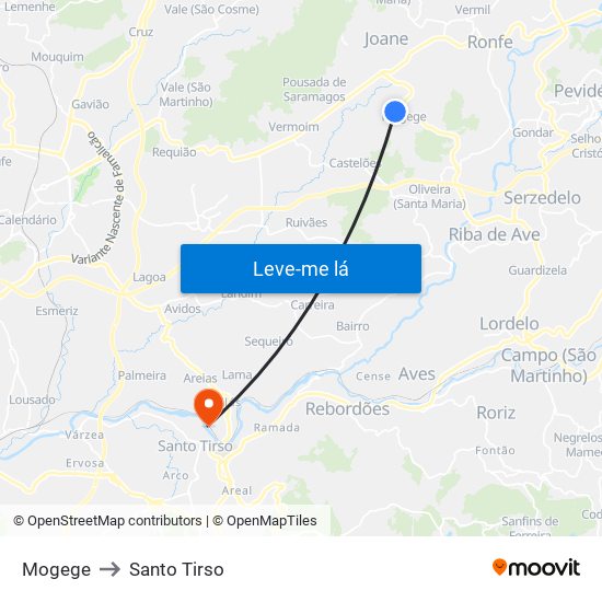 Mogege to Santo Tirso map