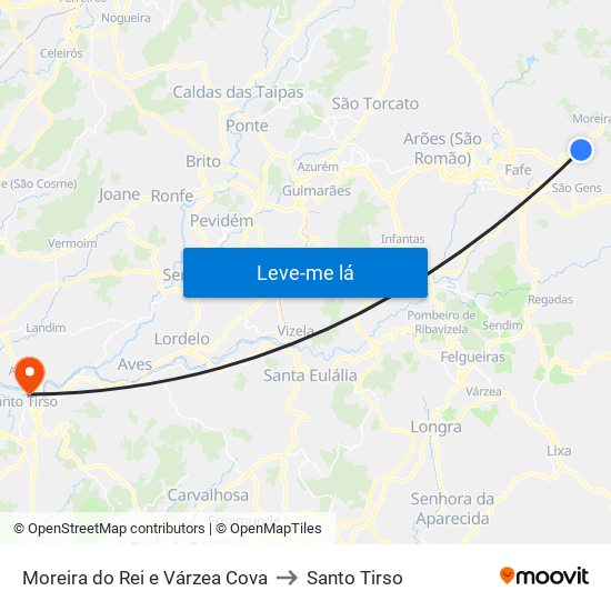 Moreira do Rei e Várzea Cova to Santo Tirso map