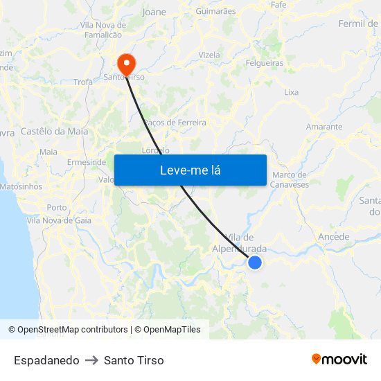 Espadanedo to Santo Tirso map
