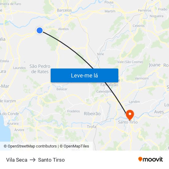 Vila Seca to Santo Tirso map