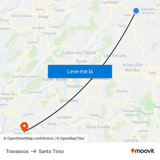 Travassos to Santo Tirso map