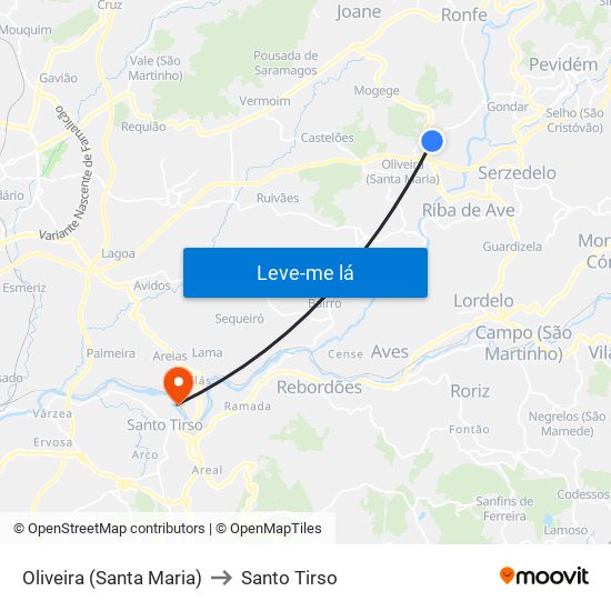 Oliveira (Santa Maria) to Santo Tirso map